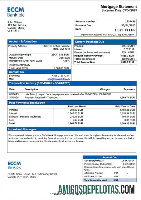 para download Modelo Word e PDF de declaração de hipoteca bancária Malta ECCM